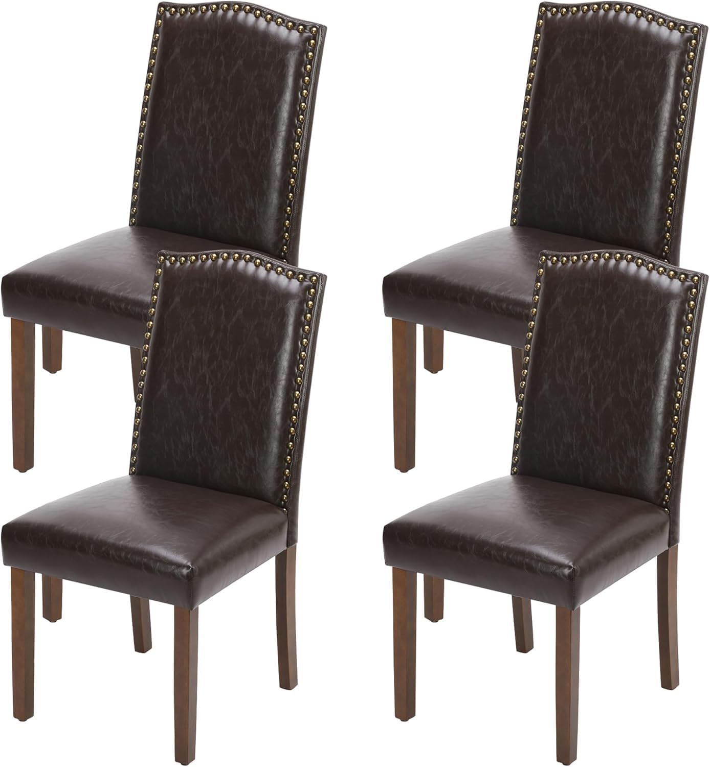 Elevon Upholstered Dining Chairs Set of 4, Modern Upholstered Leather Dining Room Chair with Nailhead Trim and Wood Legs, Mid-Century Accent Dinner Chair for Living Room, Kitchen