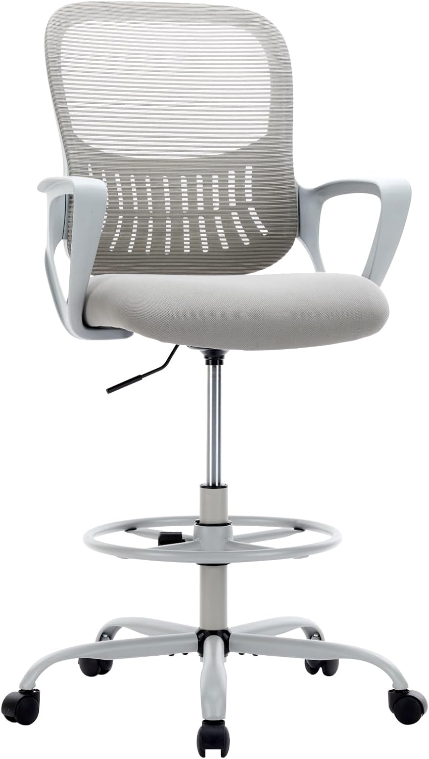 Elevon Tall Drafting Desk Chair - Ergonomic High Stool Computer with Adjustable Height and Comfy Lumbar Support, Office Rolling Counter for Standing Desk with Flip-up Arm and Footrest