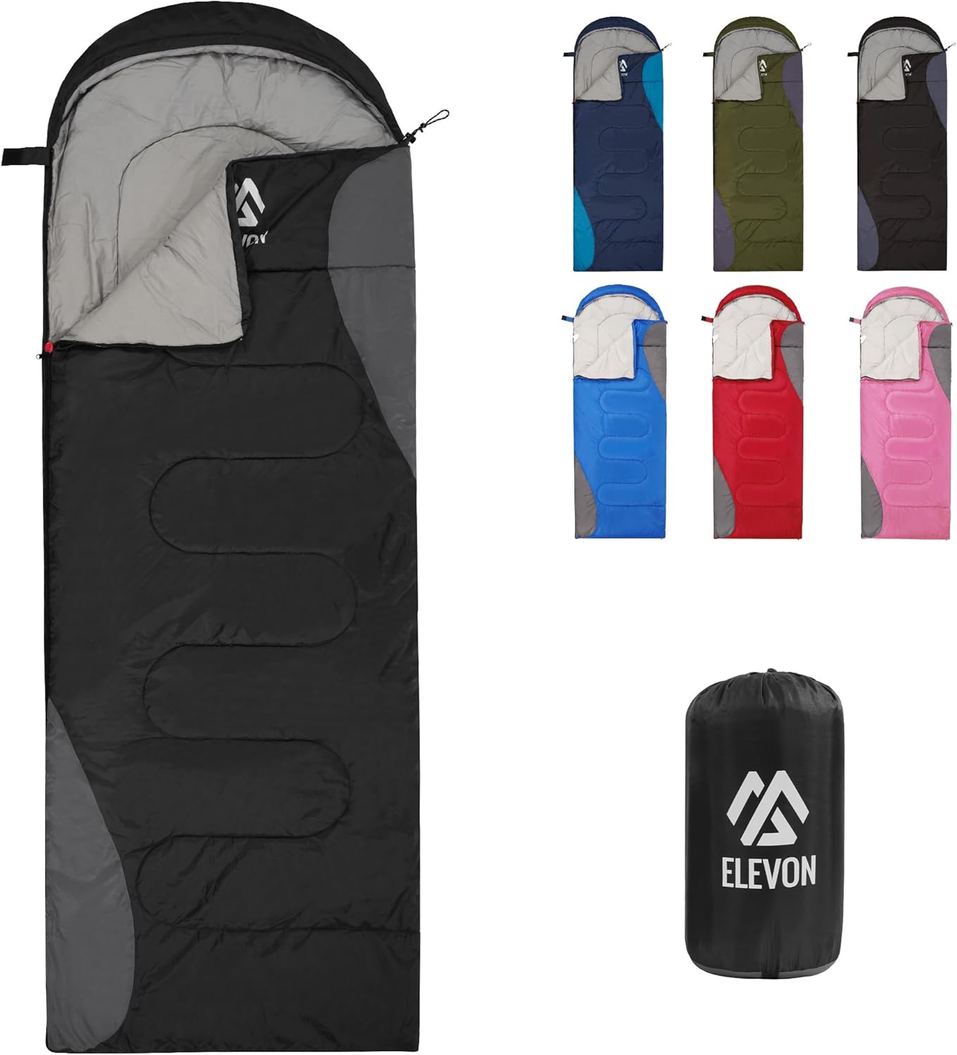 Elevon Sleeping Bag for Adults Teens Kids Cold Warm Weather, Portable Waterproof & Lightweight, Compact with Compression Sack, for 3-4 Seasons Camping, Backpacking, Hiking, Travel, Indoors Outdoors