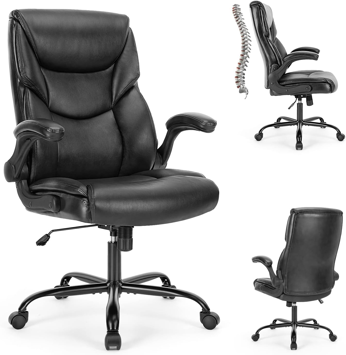 Elevon Computer Gaming Chair, Ergonomic Office Chair Heavy Duty Task Desk Chair with Flip-up Arms, PU Leather, Adjustable Swivel Rolling Chair with Wheels