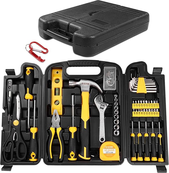 Elevon 94-Pieces Tool Set, General Household Hand Kit with Plastic Toolbox Storage Case, Combo Kits with Socket Wrench for Men & Women, Black/Yellow