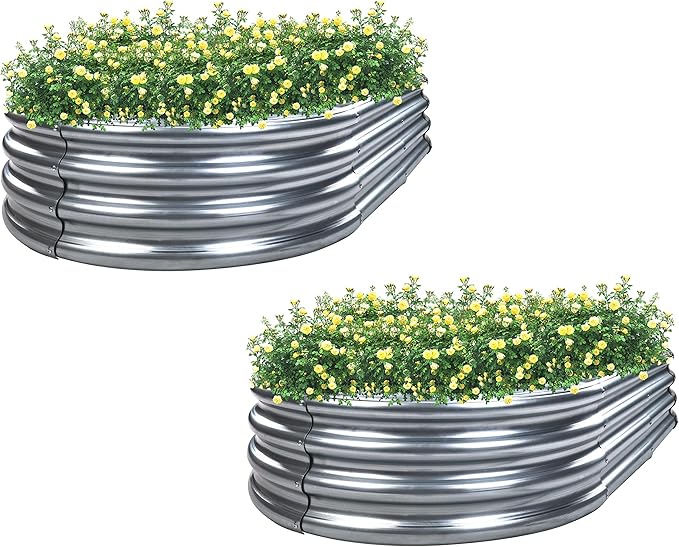2 Pack Premium Galvanized Raised Garden Beds, Heavy-Duty Metal Planter Boxes for Patio Garden, Oval Raised Garden Kit for Vegetables & Herbs with Easy Assembly (Silver, 6x3x1 FT)
