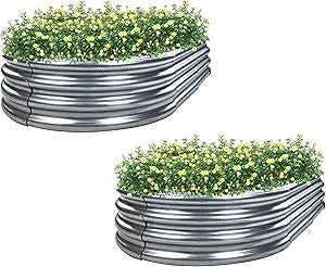 Elevon 2 Pack Premium Galvanized Raised Garden Beds, Heavy-Duty Metal Planter Boxes for Patio Garden, Oval Raised Garden Kit for Vegetables & Herbs with Easy Assembly (Silver, 4x2x1 FT)