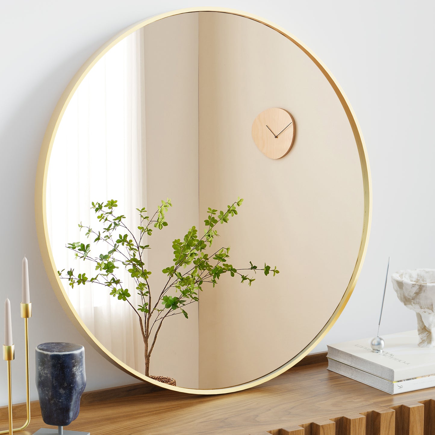 Elevon Gold Round Wall Mirror 30 Inch, Bathroom Mirrors for Over Sink, Circle Mirror for Bathroom, Entryway, Bedroom, Vanity
