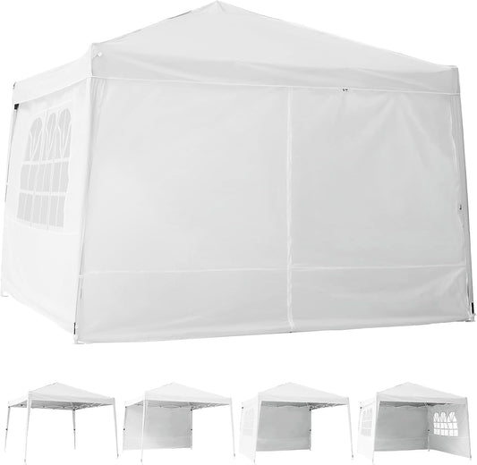 Elevon 10'x10' Pop Up Canopy Tent with 4 Removable Sidewalls, Waterproof Canopy Tent with Steel Frame, Wheeled Carrying Bag, Stakes & Rope, 4 Weighted Bags, Sun Shelter Camping Beach Tents, White