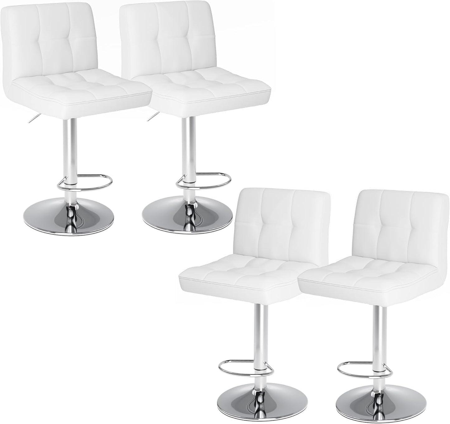 Elevon Bar Stools Set of 4, PU Leather Adjustable Swivel Barstools, Armless Hydraulic Kitchen Counter Height Bar Stools, Thickened Seat Cushion Square Island Barstools with Back