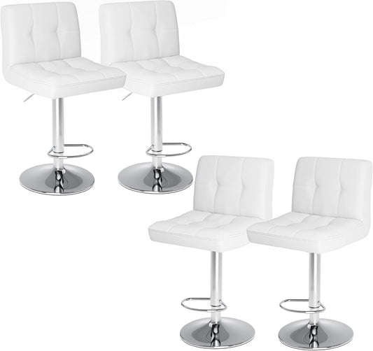 Elevon Bar Stools Set of 4, PU Leather Adjustable Swivel Barstools, Armless Hydraulic Kitchen Counter Height Bar Stools, Thickened Seat Cushion Square Island Barstools with Back