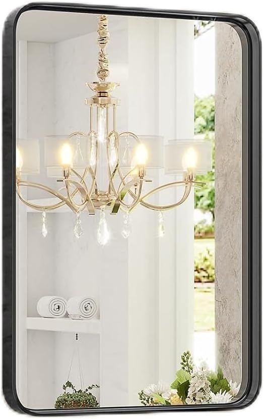 Elevon Black Bathroom Vanity Mirror for Wall, 22x30 Inch Metal Framed Wall Mirror Farmhouse Rectangle, Anti-Rust, Tempered Glass, Hangs Horizontally or Vertically