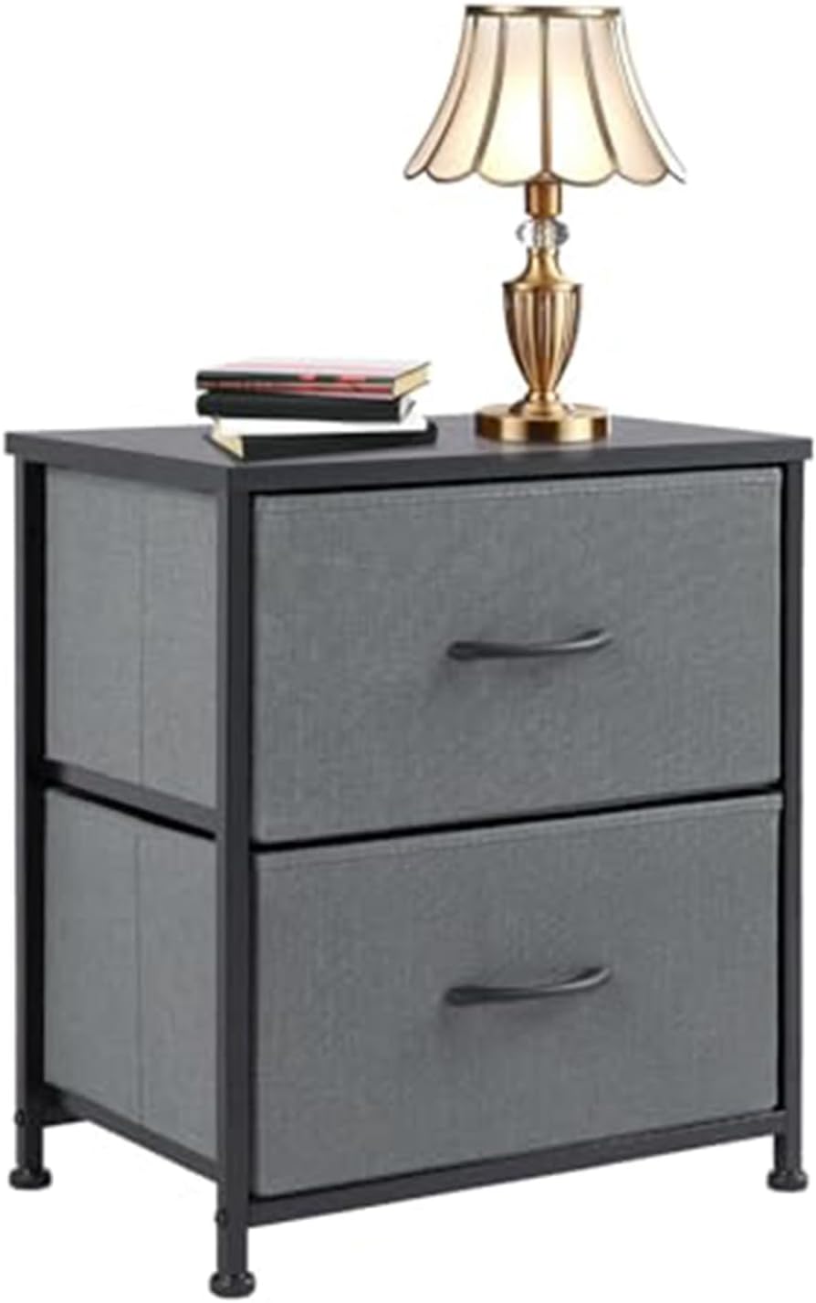 Elevon Nightstand with 2 Drawers, Bedside Table Small Dresser with Removable Fabric Bins, Night Stand, Bedside Furniture, End Table with Fabric Bins for Bedroom, Closet