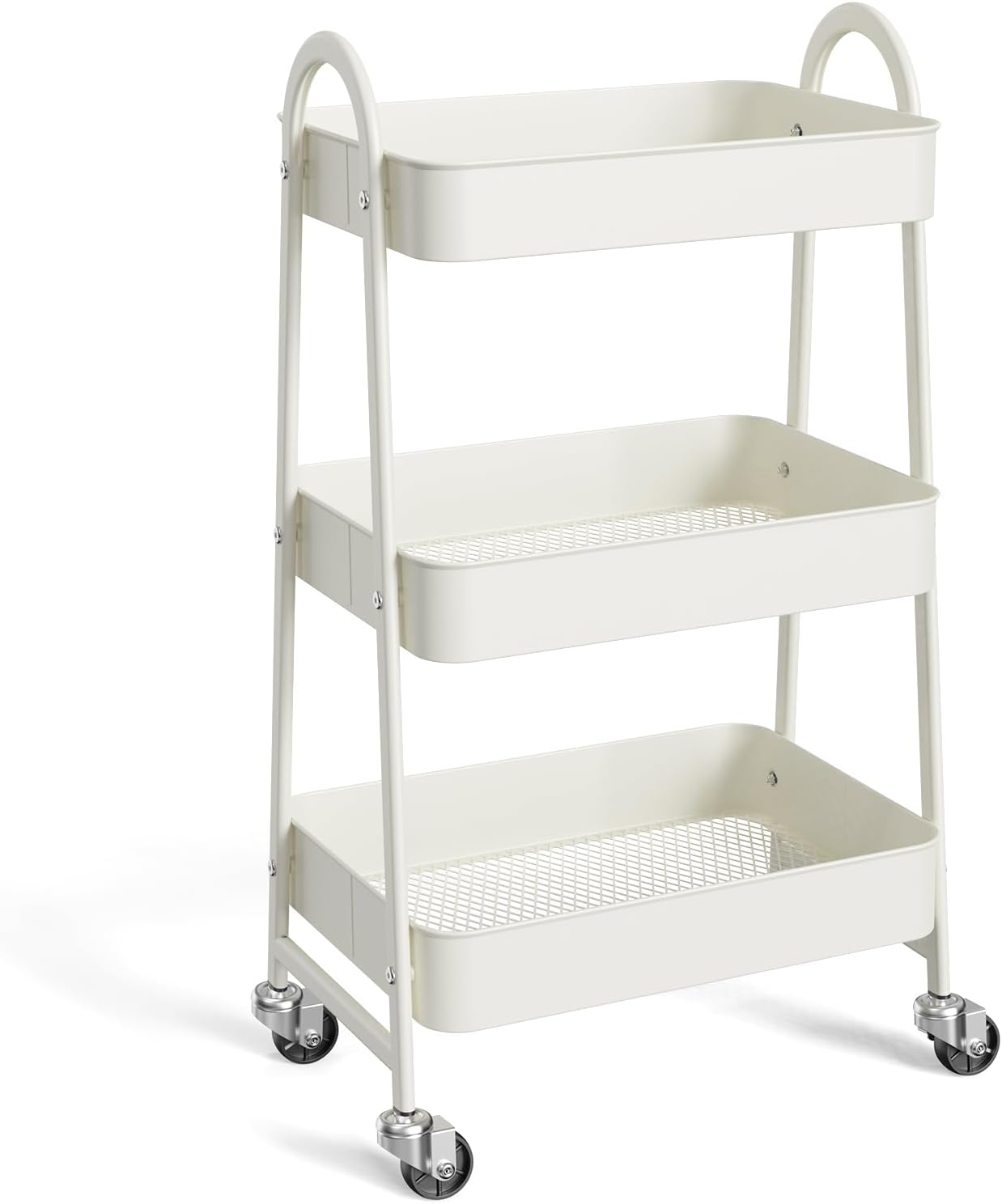 Elevon 3 Tier Small Rolling Cart, Metal Utility Storage Organizer Kitchen Trolley Bathroom Laundry Room Bar Office Shelves Mobile Shelving Unit with Caster Wheels for Snack Bedside Narrow Places