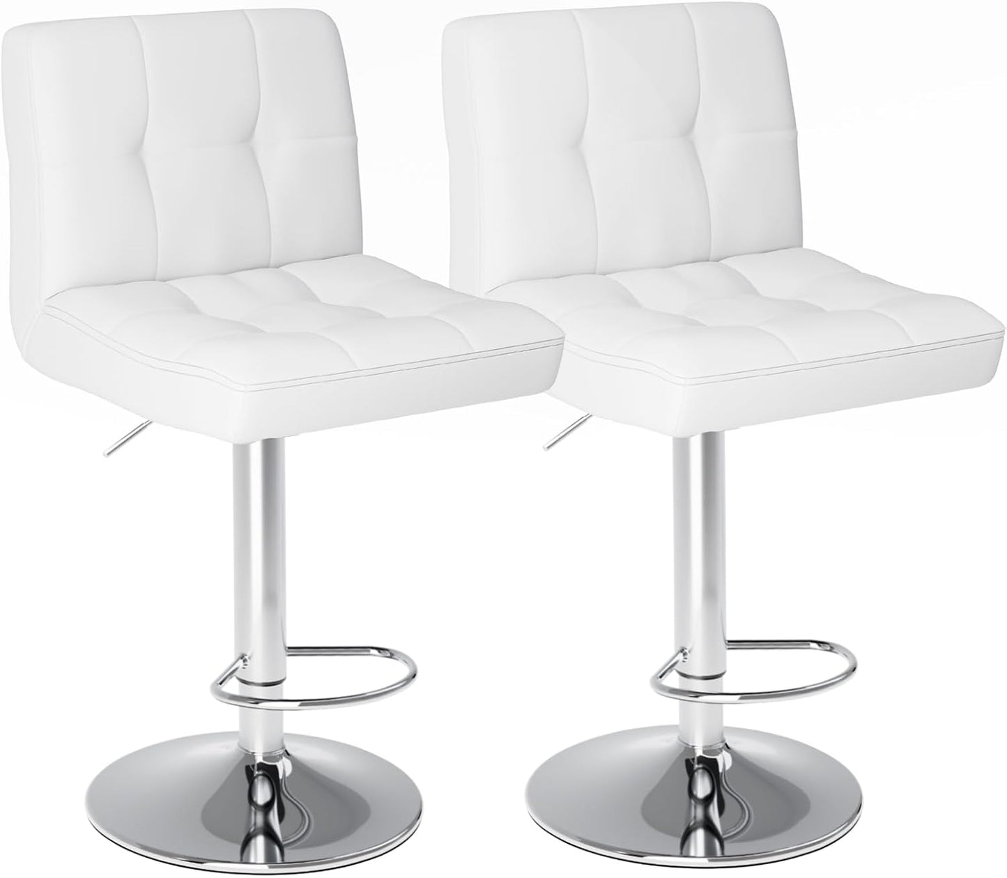 Elevon Bar Stools Set of 2, PU Leather Adjustable Swivel Barstools, Armless Hydraulic Kitchen Counter Height Bar Stools, Thickened Seat Cushion Square Island Barstools with Back
