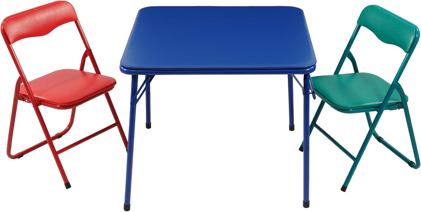 Elevon Square Folding Table and Chairs Set of 2, Kids Folding Activity Table with Ultra Soft Padded Cushion, Blue