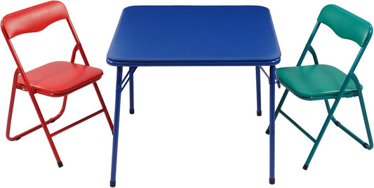 Elevon Square Folding Table and Chairs Set of 2, Kids Folding Activity Table with Ultra Soft Padded Cushion, Blue