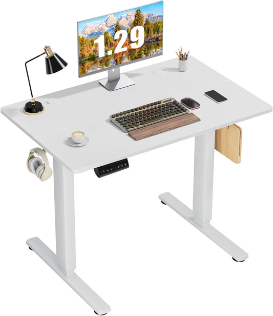 Elevon Electric Adjustable Height Standing Desk - 40 x 24 inch Sit to Stand Up Desk with Splice Board, Rising Home Office Computer Table with 2 Hook and Wire Hole for Work