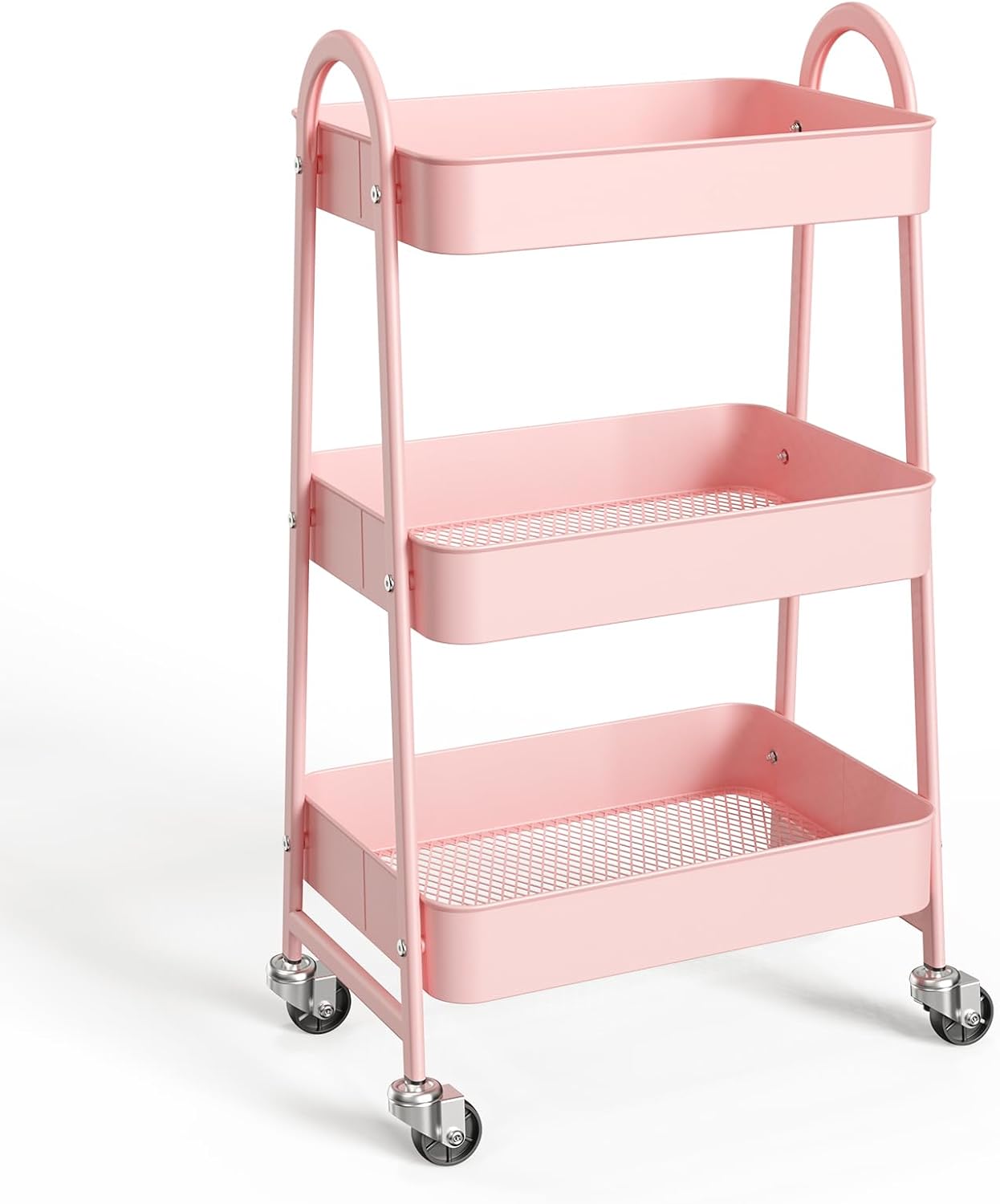Elevon 3 Tier Small Rolling Cart, Metal Utility Storage Organizer Kitchen Trolley Bathroom Laundry Room Bar Office Shelves Mobile Shelving Unit with Caster Wheels for Snack Bedside Narrow Places