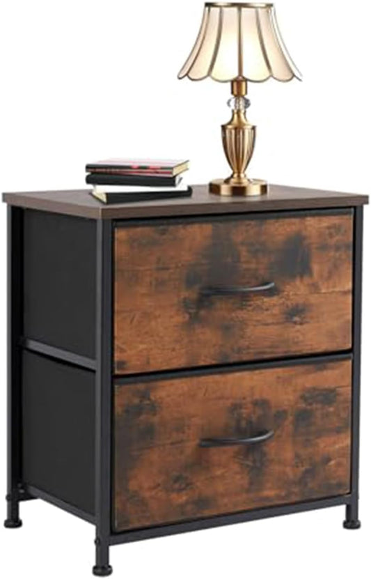 Elevon Nightstand with 2 Drawers, Bedside Table Small Dresser with Removable Fabric Bins, Night Stand, Bedside Furniture, End Table with Fabric Bins for Bedroom, Closet
