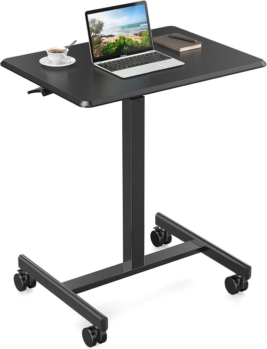 Elevon Small Mobile Rolling Standing Desk - Overbed Table, Teacher Podium with Wheels, Adjustable Height Table, Rolling Desk Laptop Computer Cart for Home, Office, Classroom