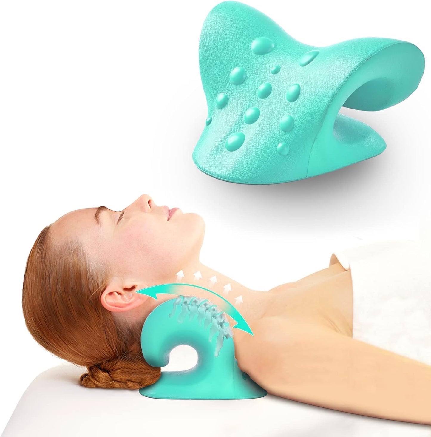 Elevon Neck Stretcher & Cervical Traction Device, Chiropractic Pillow for Neck Pain Relief, TMJ & Spine Alignment, Ergonomic C-Shaped Design with Massage Nodes