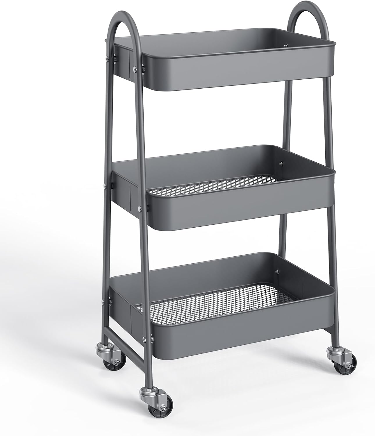 Elevon 3 Tier Small Rolling Cart, Metal Utility Storage Organizer Kitchen Trolley Bathroom Laundry Room Bar Office Shelves Mobile Shelving Unit with Caster Wheels for Snack Bedside Narrow Places
