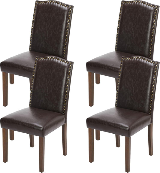 Elevon Upholstered Dining Chairs Set of 4, Modern Upholstered Leather Dining Room Chair with Nailhead Trim and Wood Legs, Mid-Century Accent Dinner Chair for Living Room, Kitchen