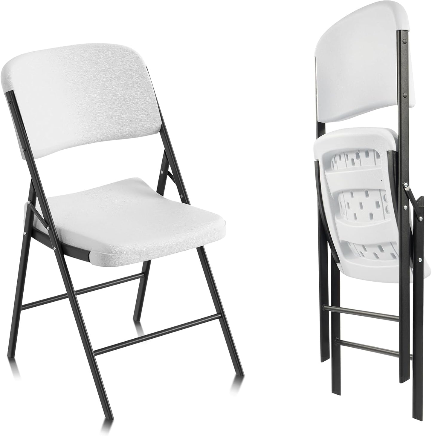 Elevon Folding Chairs Heavy Duty Plastic Chairs with 350-Pound Capacity for Home Office Camping Kitchen Dining Wedding Party Event Picnic, White, 2-Pack