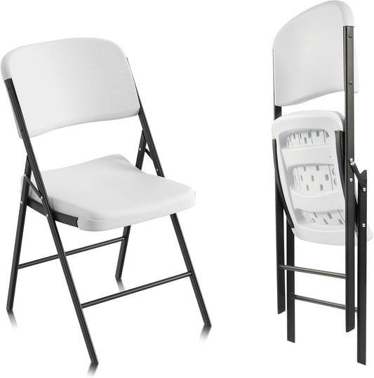 Elevon Folding Chairs Heavy Duty Plastic Chairs with 350-Pound Capacity for Home Office Camping Kitchen Dining Wedding Party Event Picnic, White, 2-Pack
