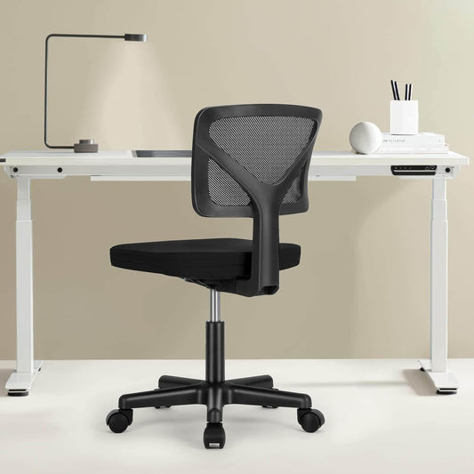 Elevon Armless Desk Chairs, Ergonomic Low Back Computer Chair No Arms, Adjustable Rolling Mesh Task Work Swivel Chairs with Wheels Work Vanity Chair for Small Spaces Home Bedroom Study