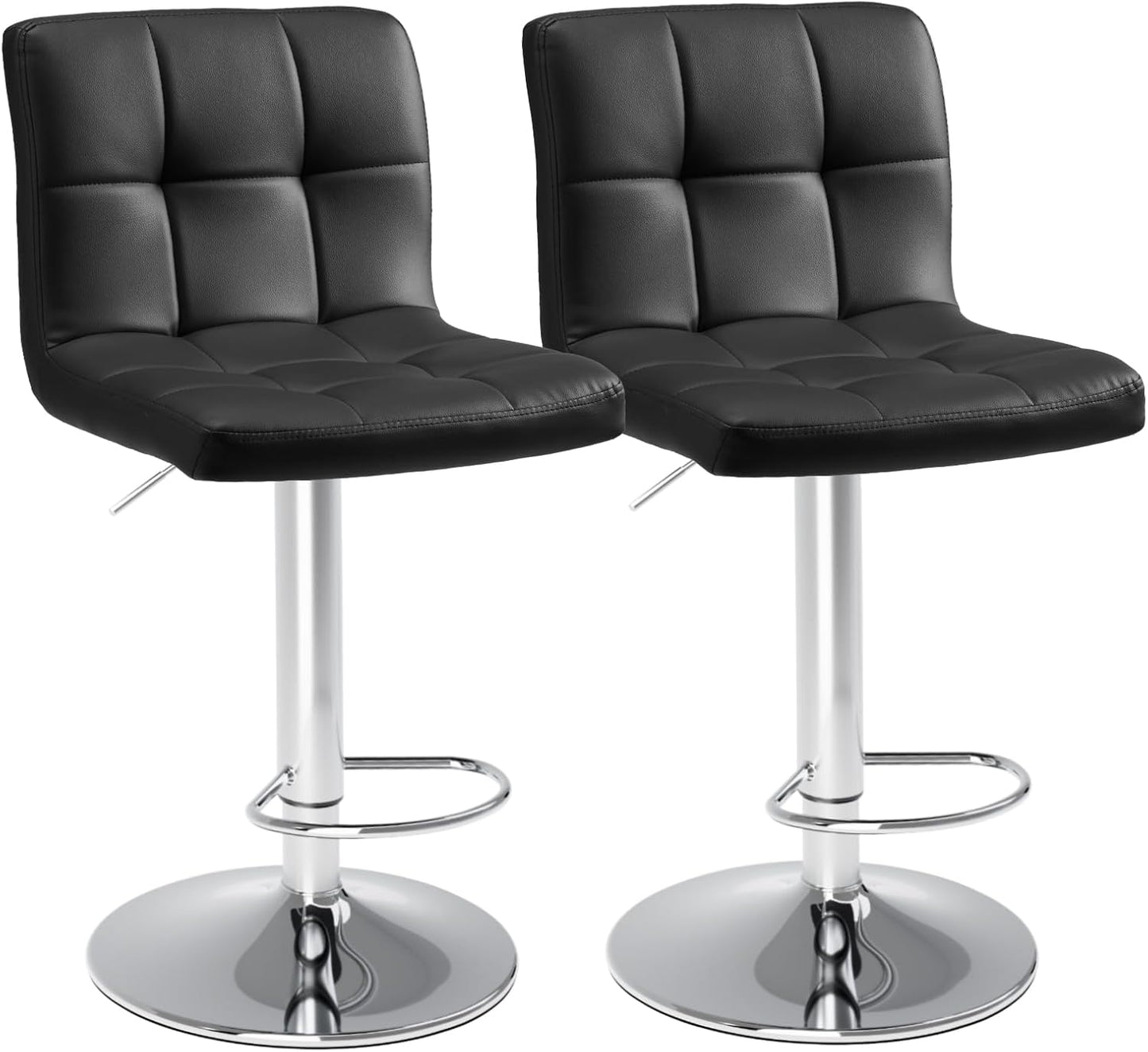 Elevon Bar Stools Set of 4, PU Leather Adjustable Swivel Barstools, Armless Hydraulic Kitchen Counter Height Bar Stools, Thickened Seat Cushion Square Island Barstools with Back