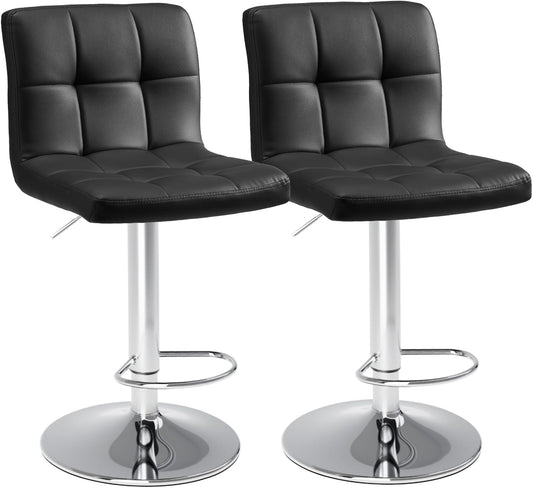 Elevon Bar Stools Set of 4, PU Leather Adjustable Swivel Barstools, Armless Hydraulic Kitchen Counter Height Bar Stools, Thickened Seat Cushion Square Island Barstools with Back