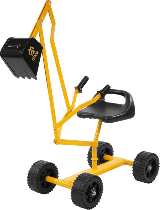 Peekabu Sand Digger Excavator Toys for Kids Outdoor Sandbox Digger Crane with 360 Degree Rotatable Seat Excavator Ride On Toy Beach Toys Great for Sand Dirt and Snow Steel Outdoor Play Toys, Yellow