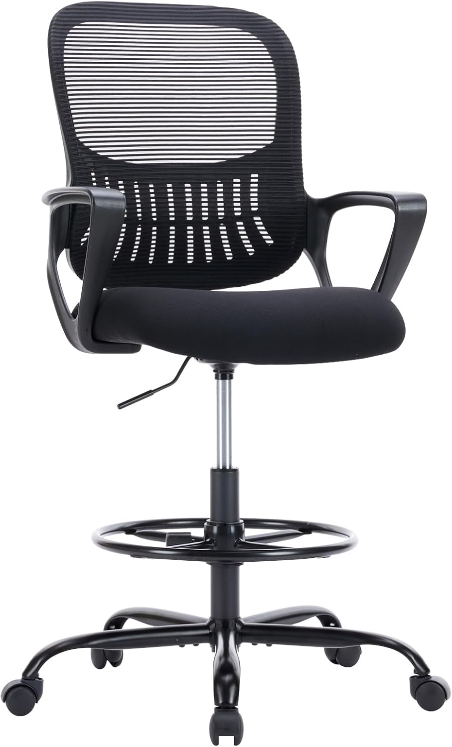Elevon Tall Drafting Desk Chair - Ergonomic High Stool Computer with Adjustable Height and Comfy Lumbar Support, Office Rolling Counter for Standing Desk with Flip-up Arm and Footrest