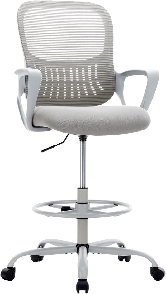 Elevon Tall Drafting Desk Chair - Ergonomic High Stool Computer with Adjustable Height and Comfy Lumbar Support, Office Rolling Counter for Standing Desk with Flip-up Arm and Footrest