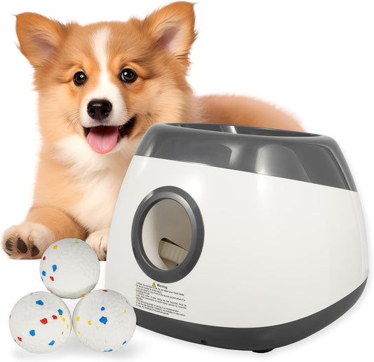 Elevon Dog Ball Thrower Launcher, Automatic Ball Launcher for Large Dogs, Interactive Dog Toy with Three Ranges, Includes 3 ETPU Balls and a Data Line, Suitable for Large Dogs, Gray/White