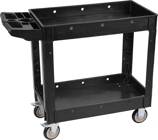 Elevon Hand Truck, Utility Dolly Platform Cart with Handle 4 Wheels, 550 LB Heavy Duty Hand Cart for Luggage, Travel, Moving, Shopping, Office Use - Black 2 Shelf