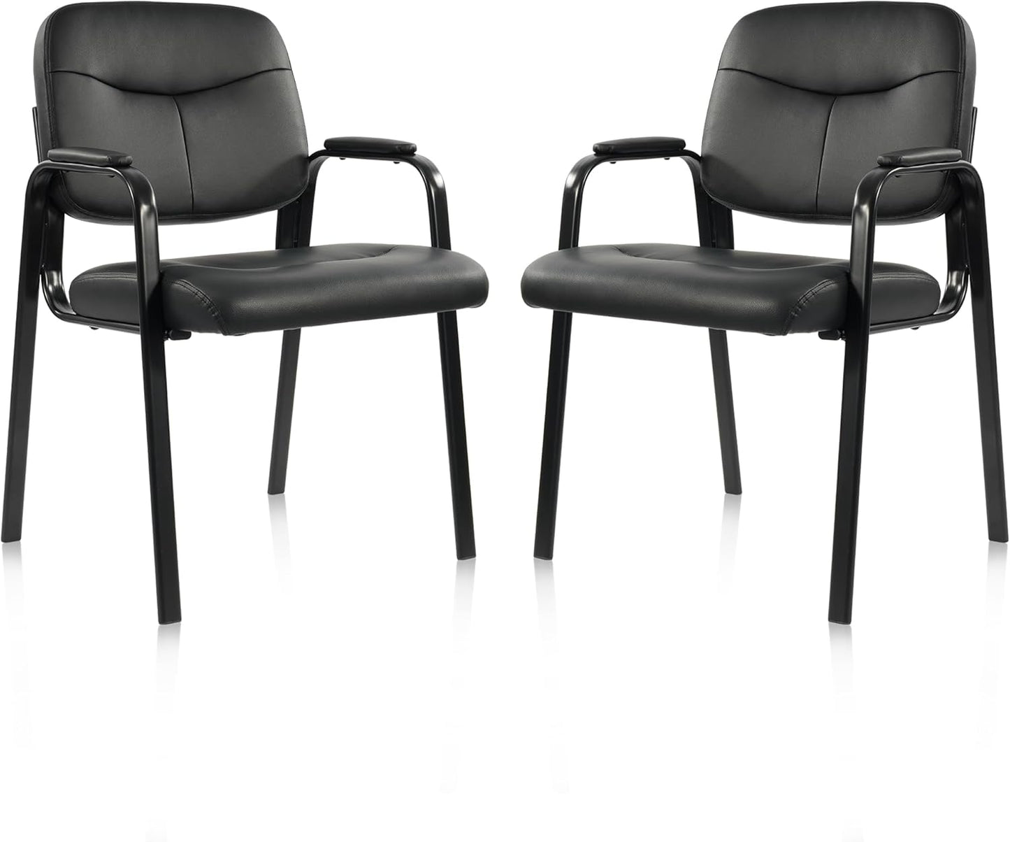 Elevon Waiting Room Chairs No Wheels Set of 2, Leather Stationary Office Reception Guest Chair with Padded Arms for Elderly Desk Conference Room Lobby Table Side Salon