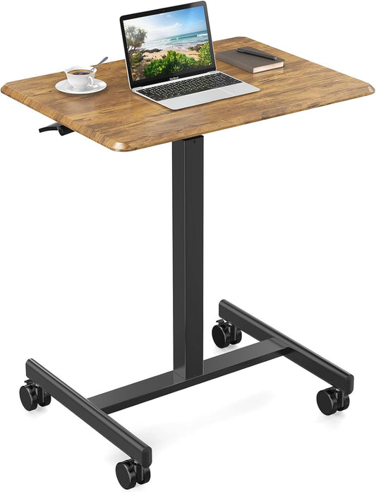 Elevon Small Mobile Rolling Standing Desk - Overbed Table, Teacher Podium with Wheels, Adjustable Height Table, Rolling Desk Laptop Computer Cart for Home, Office, Classroom