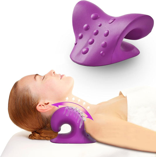 Elevon Neck Stretcher & Cervical Traction Device, Chiropractic Pillow for Neck Pain Relief, TMJ & Spine Alignment, Ergonomic C-Shaped Design with Massage Nodes