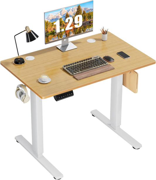 Elevon Electric Adjustable Height Standing Desk - 40 x 24 inch Sit to Stand Up Desk with Splice Board, Rising Home Office Computer Table with 2 Hook and Wire Hole for Work
