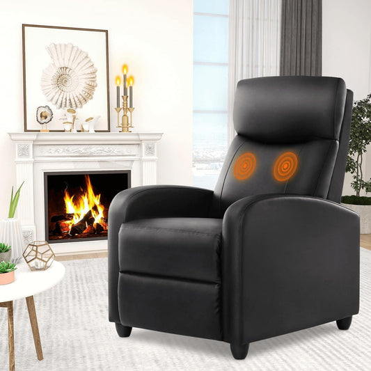 Elevon Recliner Chair for Adults, Massage PU Leather Small Recliner Home Theater Seating with Lumbar Support, Adjustable Modern Reclining Chair with Padded Seat Backrest, Living Room