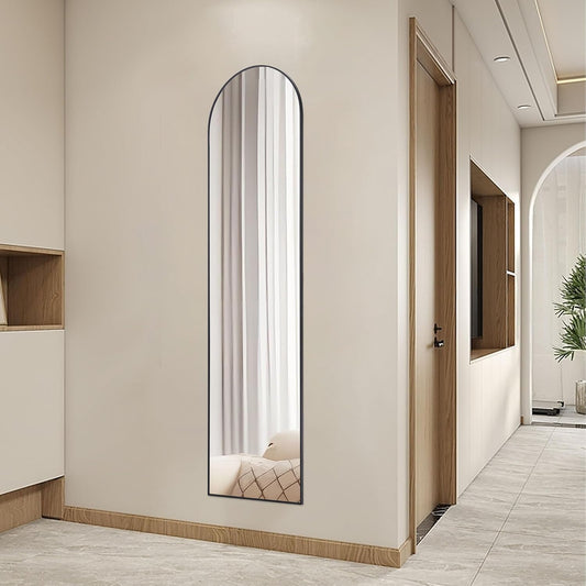 Elevon Arched Full Length Mirror 59"x16" Full Body Floor Mirror Standing Hanging or Leaning Wall, Arch Wall Mirror with Stand Aluminum Alloy Thin Frame for Bedroom Cloakroom