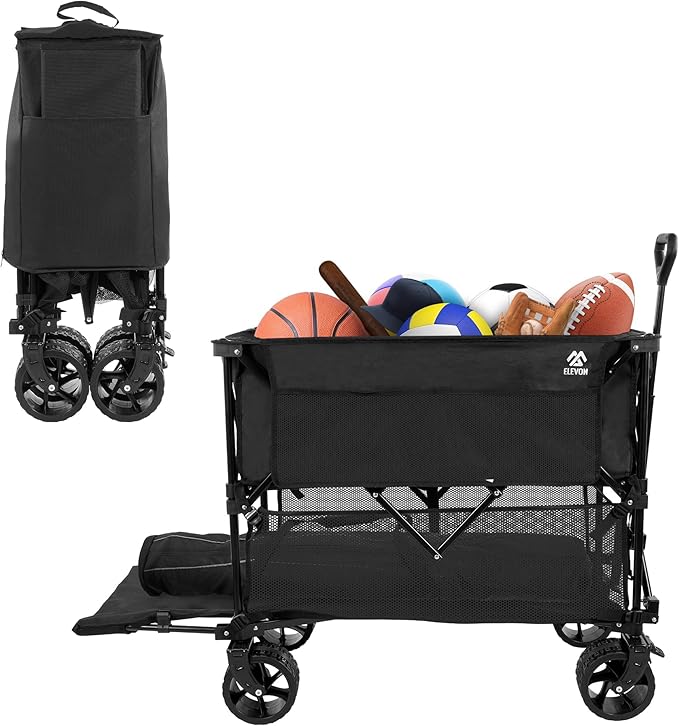 Collapsible Foldable Camping Wagon, Extra Large Capacity 480LBS Utility Cart, All Terrain Heavy Duty Beach Cart with Wheels & Storage Pockets, Portable Wagon for Outdoor Shopping Picnics
