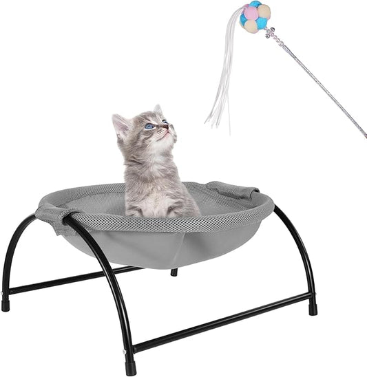 Elevated Cat Hammock Bed - Breathable Mesh & Powder-Coated Steel Frame, Detachable Machine Washable Pet Bed with Anti-Slip Pads, Indoor/Outdoor Use, Easy Tool-Free Assembly