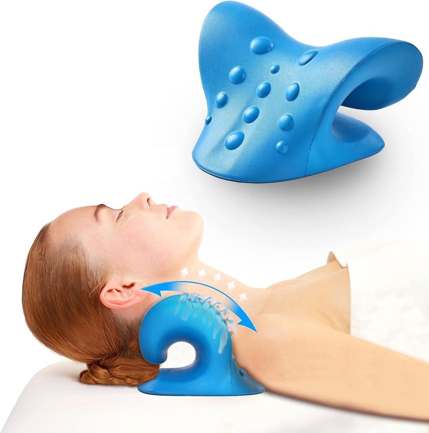 Elevon Neck Stretcher & Cervical Traction Device, Chiropractic Pillow for Neck Pain Relief, TMJ & Spine Alignment, Ergonomic C-Shaped Design with Massage Nodes