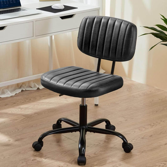 Elevon Small Office Computer Desk Chair with Wheels and Lumbar Support, Comfy Cute Armlees PU Leather Vanity Rolling Swuvel Task Chair No Arm for Adult, Student