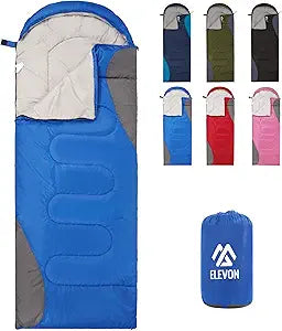 Elevon Sleeping Bag for Adults Teens Kids Cold Warm Weather, Portable Waterproof & Lightweight, Compact with Compression Sack, for 3-4 Seasons Camping, Backpacking, Hiking, Travel, Indoors Outdoors