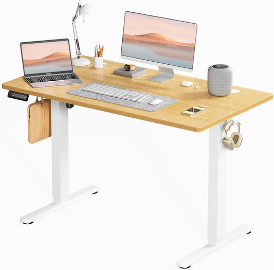 Elevon Electric Adjustable Height Standing Desk - 48 x 24 inch Sit to Stand Up Desk with Splice Board, Rising Home Office Computer Table with 2 Hook and Wire Hole for Work