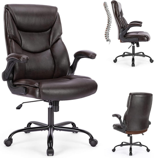 Elevon Computer Gaming Chair, Ergonomic Office Chair Heavy Duty Task Desk Chair with Flip-up Arms, PU Leather, Adjustable Swivel Rolling Chair with Wheels