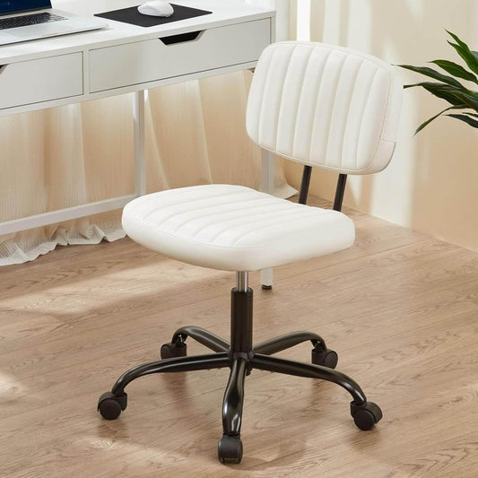 Elevon Small Office Computer Desk Chair with Wheels and Lumbar Support, Comfy Cute Armlees PU Leather Vanity Rolling Swuvel Task Chair No Arm for Adult, Student