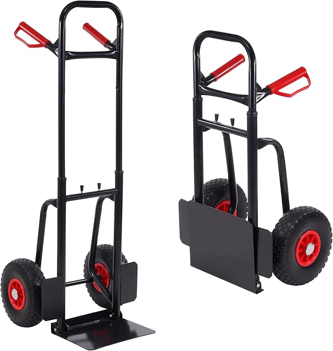 Elevon Folding Flatbed Hand Truck, Telescoping Handle 2-Wheel Portable Dolly Cart, Heavy Duty Utility Cart for Home & Commercial Use, Moving & Cargo Transport - 220LB Capacity, Easy Storage, Black