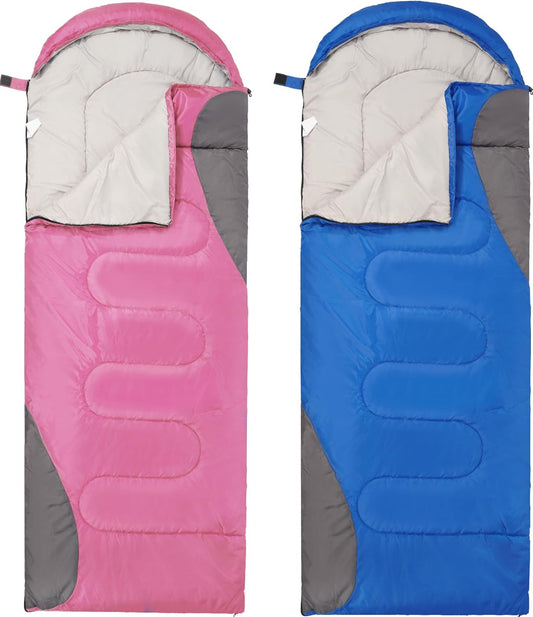 Elevon 2 Pcs Sleeping Bag for Adults Teens Kids Cold Warm Weather, Portable Waterproof & Lightweight, Compact with Compression Sack, for 3-4 Seasons Camping, Backpacking, Hiking, Travel